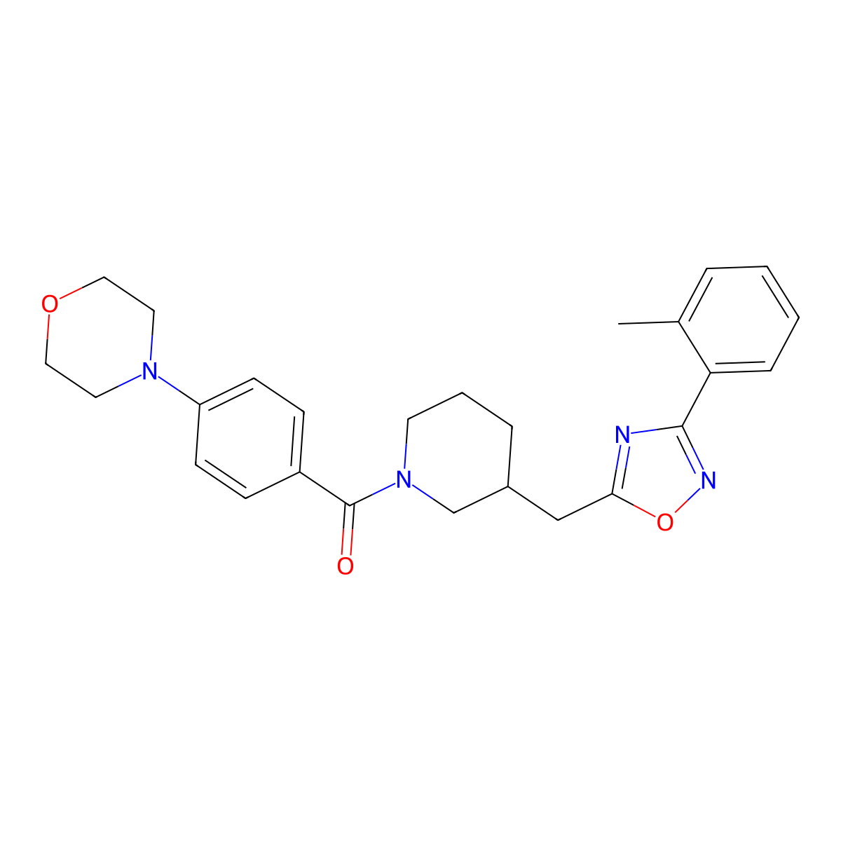 (4-Morpholinophenyl)(3-((3-(o-tolyl)-1,2,4-oxadiazol-5-yl)methyl)piperidin-1-yl)methanone molecular structure, CAS 1706312-34-6