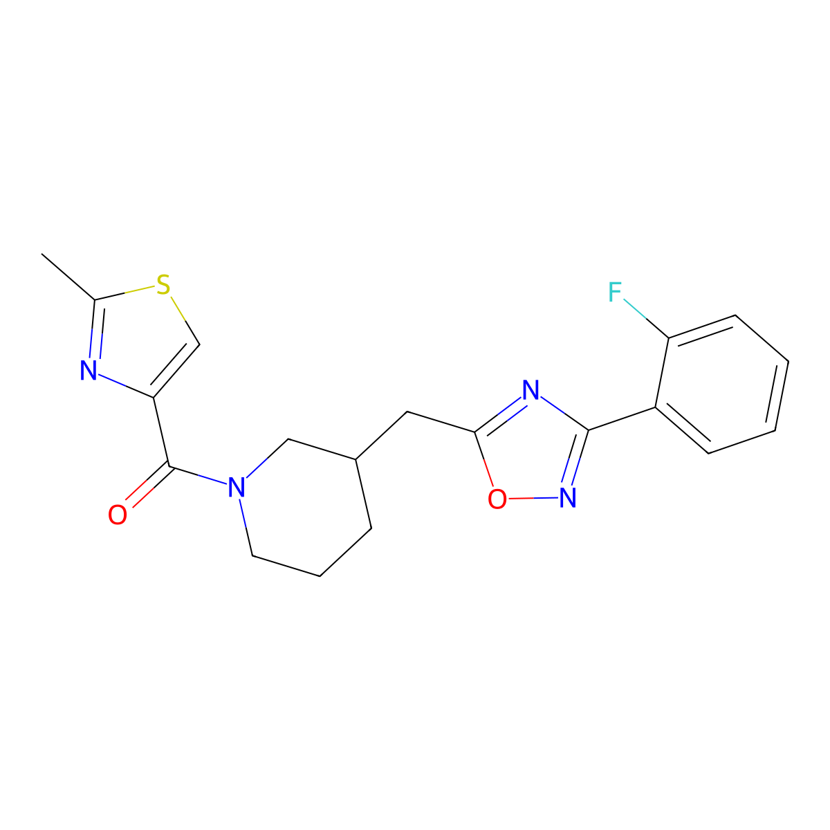 (3-((3-(2-Fluorophenyl)-1,2,4-oxadiazol-5-yl)methyl)piperidin-1-yl)(2-methylthiazol-4-yl)methanone molecular structure, CAS 1706315-95-8