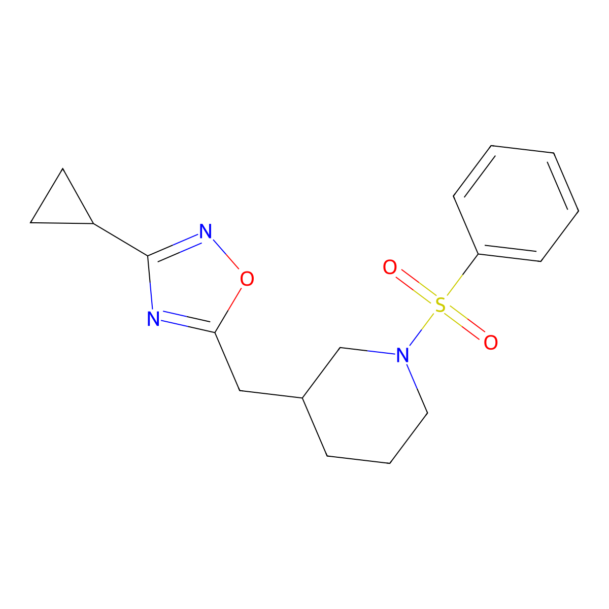 3-Cyclopropyl-5-((1-(phenylsulfonyl)piperidin-3-yl)methyl)-1,2,4-oxadiazole molecular structure, CAS 1706317-37-4