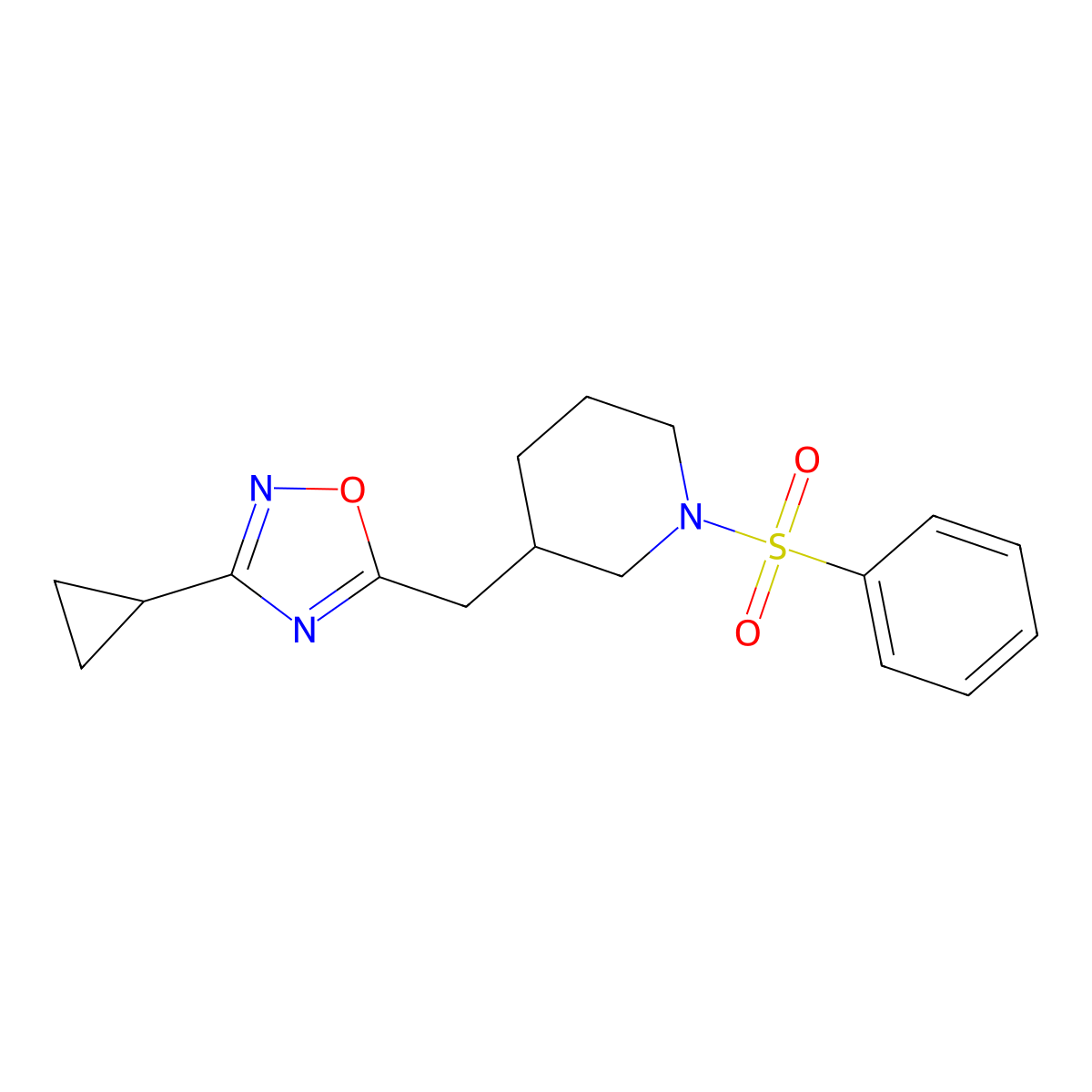 3-Cyclopropyl-5-((1-(phenylsulfonyl)piperidin-3-yl)methyl)-1,2,4-oxadiazole molecular structure, CAS 1706317-37-4