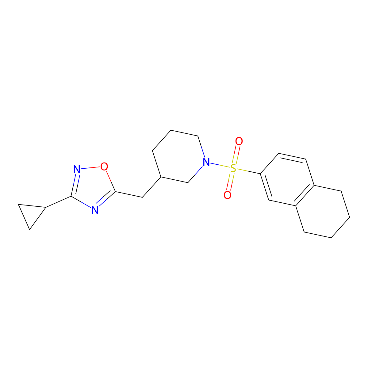 3-Cyclopropyl-5-((1-((5,6,7,8-tetrahydronaphthalen-2-yl)sulfonyl)piperidin-3-yl)methyl)-1,2,4-oxadiazole molecular structure, CAS 1706317-50-1