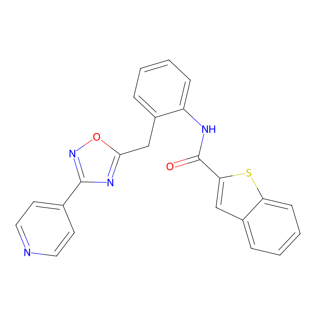 N-(2-((3-(pyridin-4-yl)-1,2,4-oxadiazol-5-yl)methyl)phenyl)benzo[b]thiophene-2-carboxamide molecular structure, CAS 1706318-35-5