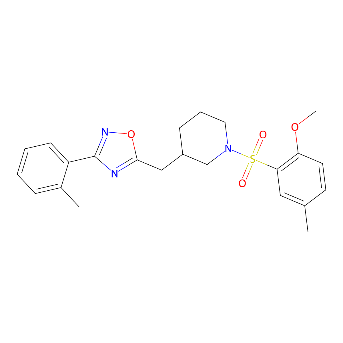 5-((1-((2-Methoxy-5-methylphenyl)sulfonyl)piperidin-3-yl)methyl)-3-(o-tolyl)-1,2,4-oxadiazole molecular structure, CAS 1706319-52-9