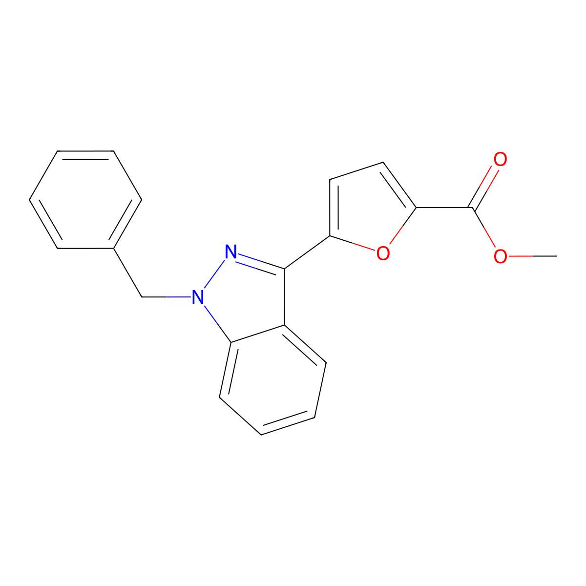 1-Benzyl-3-(5-methoxycarbonyl-2-furyl)indazole molecular structure, CAS 170632-13-0