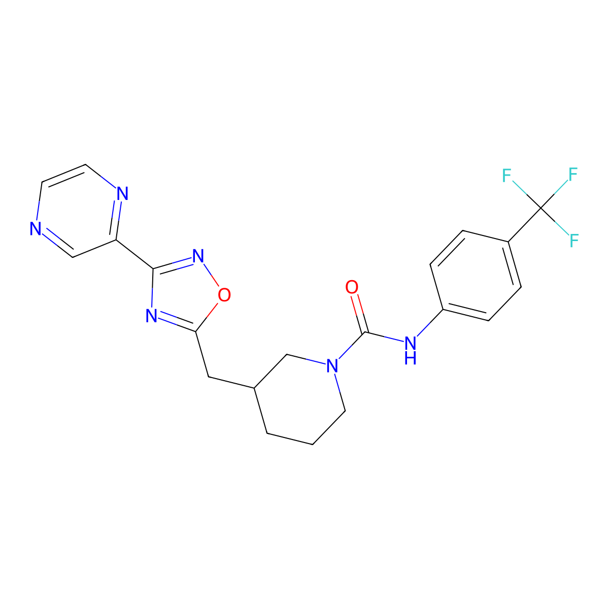 3-{[3-(pyrazin-2-yl)-1,2,4-oxadiazol-5-yl]methyl}-N-[4-(trifluoromethyl)phenyl]piperidine-1-carboxamide molecular structure, CAS 1706320-87-7