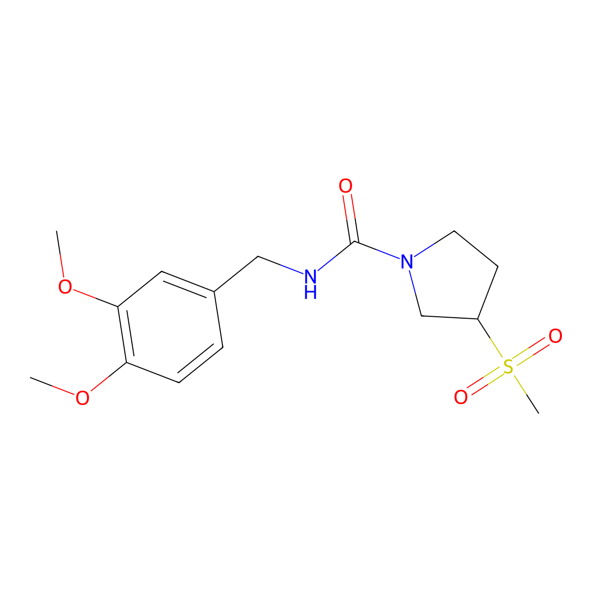 N-(3,4-dimethoxybenzyl)-3-(methylsulfonyl)pyrrolidine-1-carboxamide molecular structure, CAS 1706325-35-0