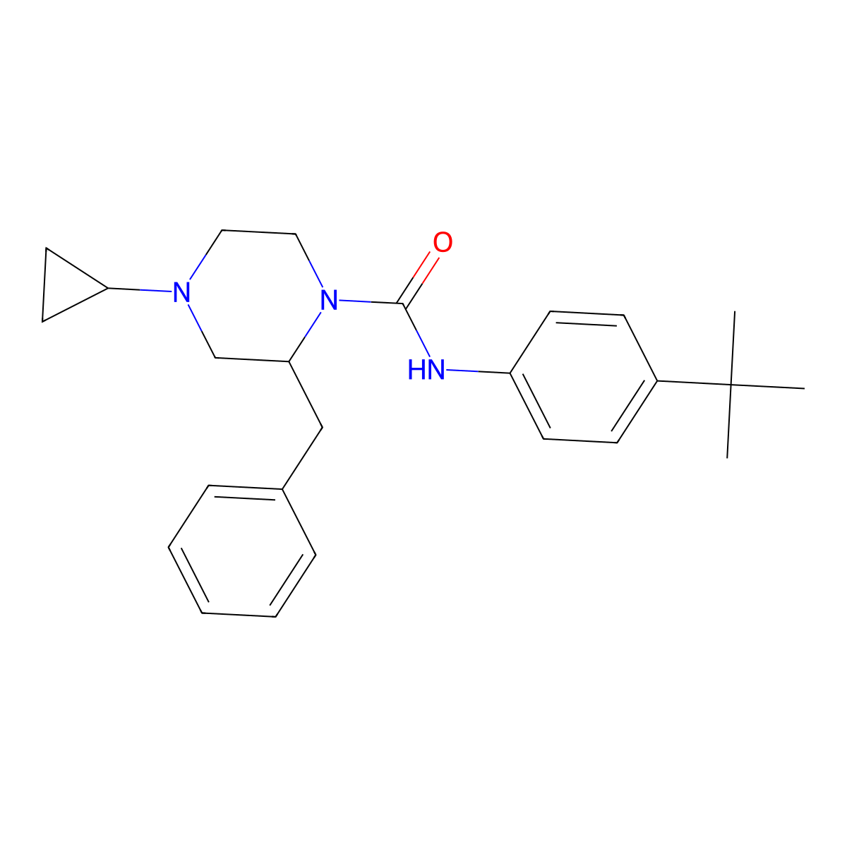 2-benzyl-N-(4-tert-butylphenyl)-4-cyclopropylpiperazine-1-carboxamide molecular structure, CAS 1706326-26-2