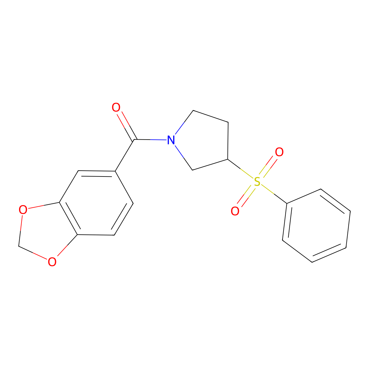 Benzo[d][1,3]dioxol-5-yl(3-(phenylsulfonyl)pyrrolidin-1-yl)methanone molecular structure, CAS 1706326-47-7
