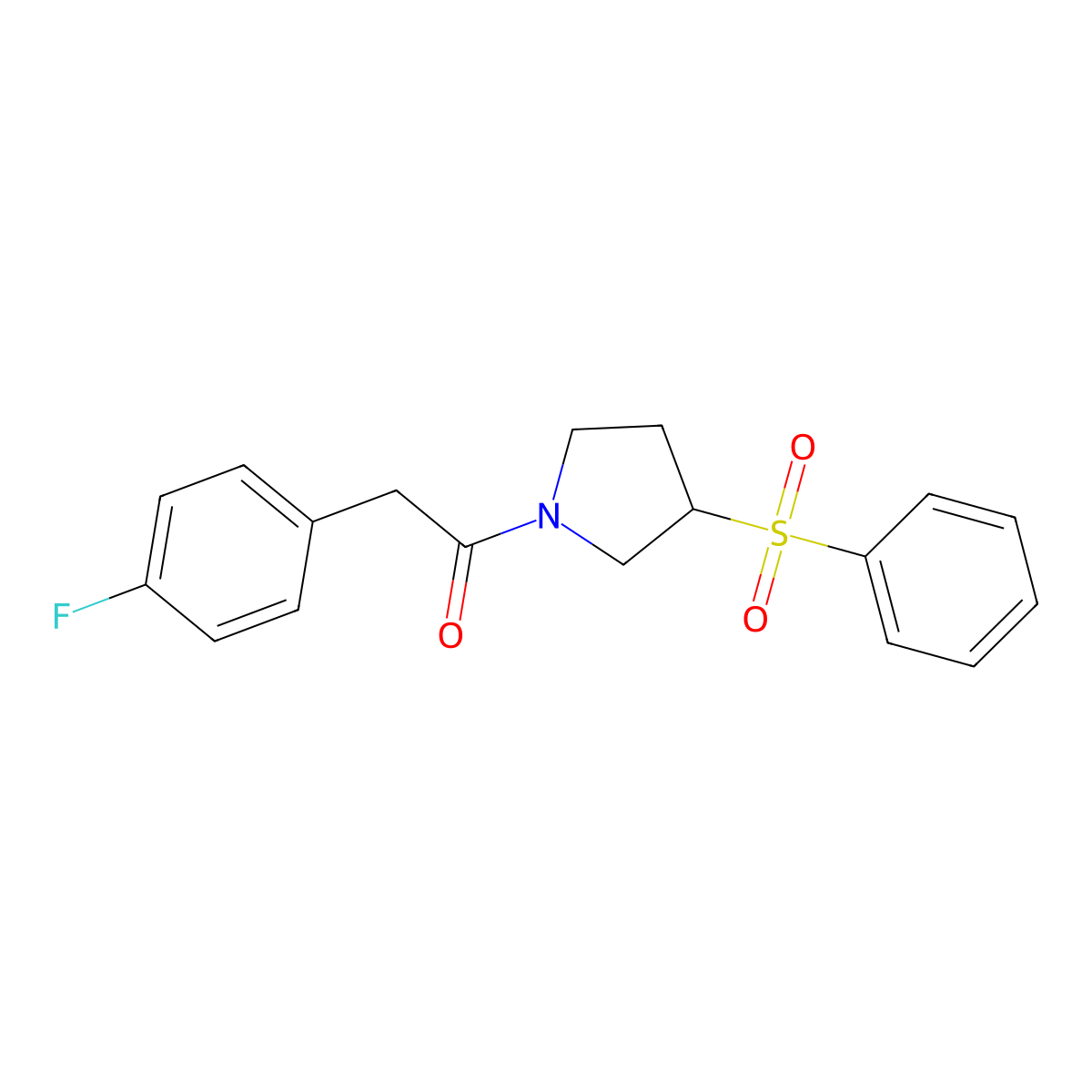 2-(4-Fluorophenyl)-1-(3-(phenylsulfonyl)pyrrolidin-1-yl)ethanone molecular structure, CAS 1706328-36-0