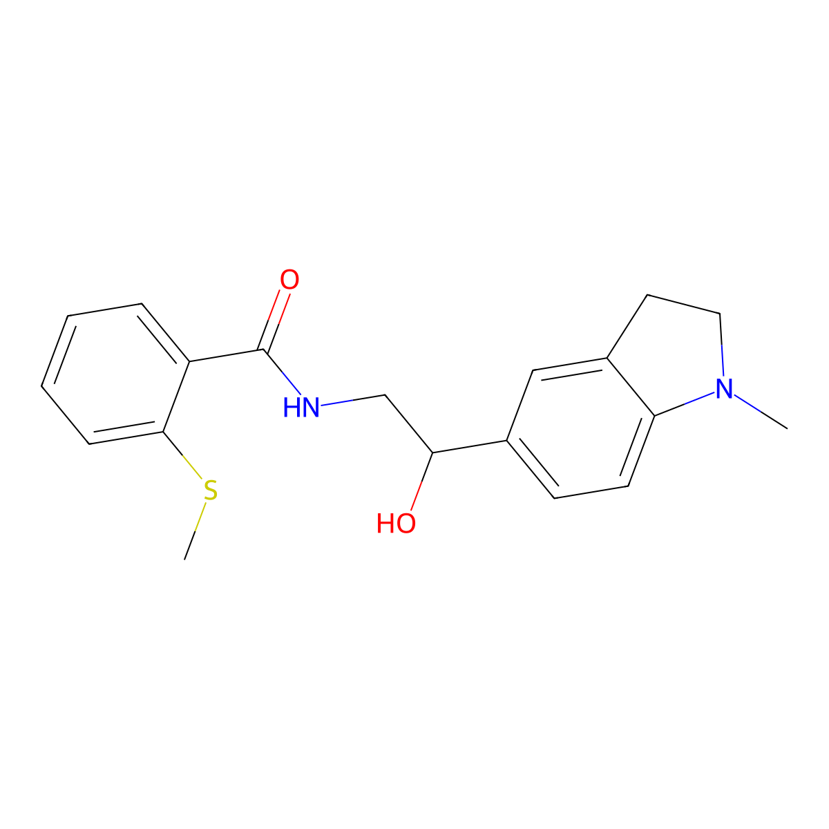 N-(2-hydroxy-2-(1-methylindolin-5-yl)ethyl)-2-(methylthio)benzamide molecular structure, CAS 1706329-38-5