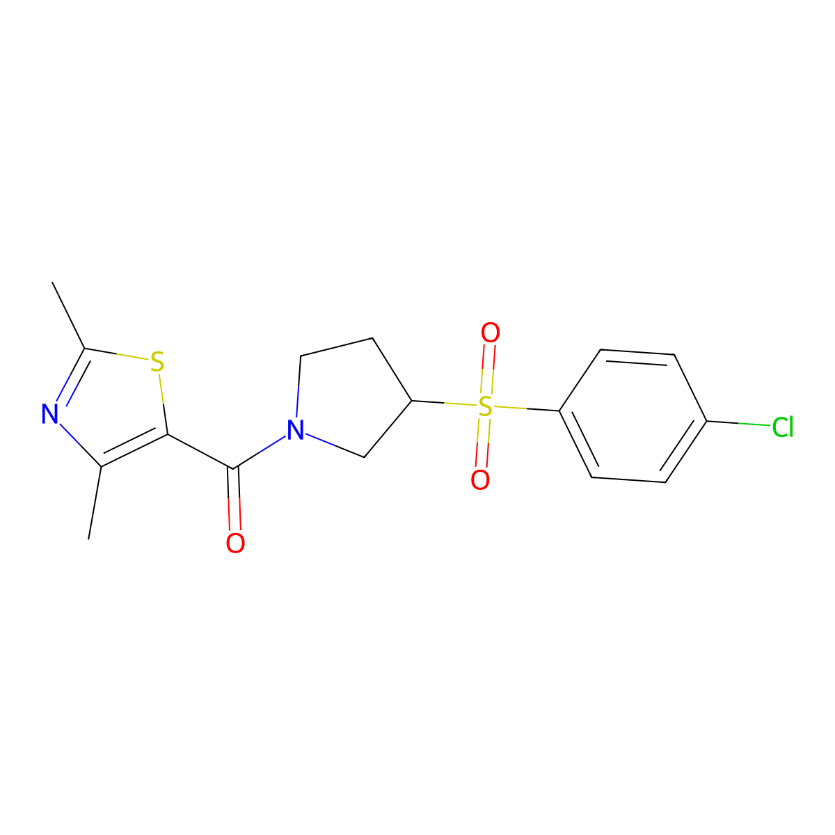 5-[3-(4-Chlorobenzenesulfonyl)pyrrolidine-1-carbonyl]-2,4-dimethyl-1,3-thiazole molecular structure, CAS 1706329-82-9
