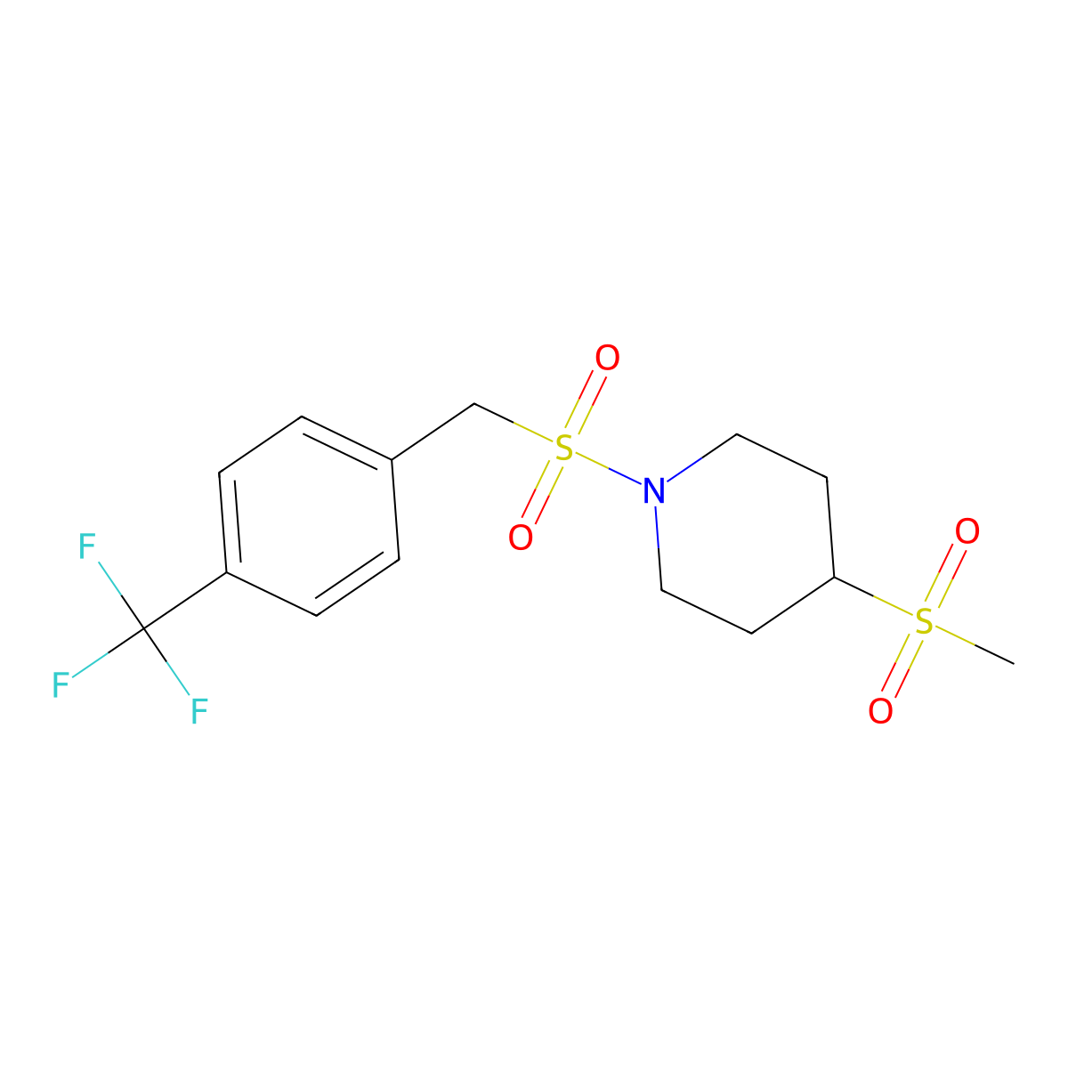 4-(Methylsulfonyl)-1-((4-(trifluoromethyl)benzyl)sulfonyl)piperidine molecular structure, CAS 1706331-39-6