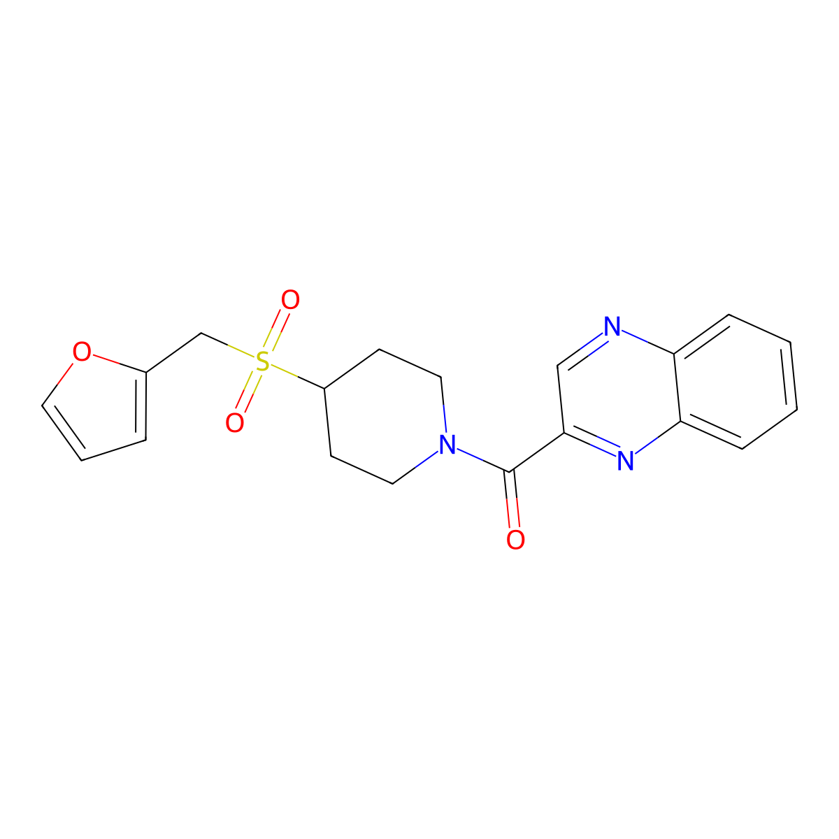 (4-((Furan-2-ylmethyl)sulfonyl)piperidin-1-yl)(quinoxalin-2-yl)methanone molecular structure, CAS 1706334-48-6