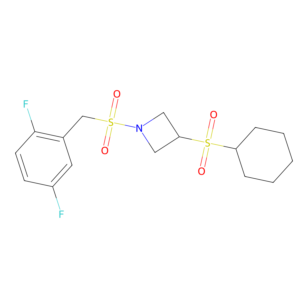 3-(Cyclohexylsulfonyl)-1-((2,5-difluorobenzyl)sulfonyl)azetidine molecular structure, CAS 1706335-37-6