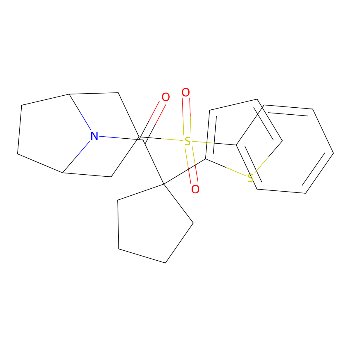 3-(Benzenesulfonyl)-8-[1-(thiophen-2-yl)cyclopentanecarbonyl]-8-azabicyclo[3.2.1]octane molecular structure, CAS 1706335-40-1