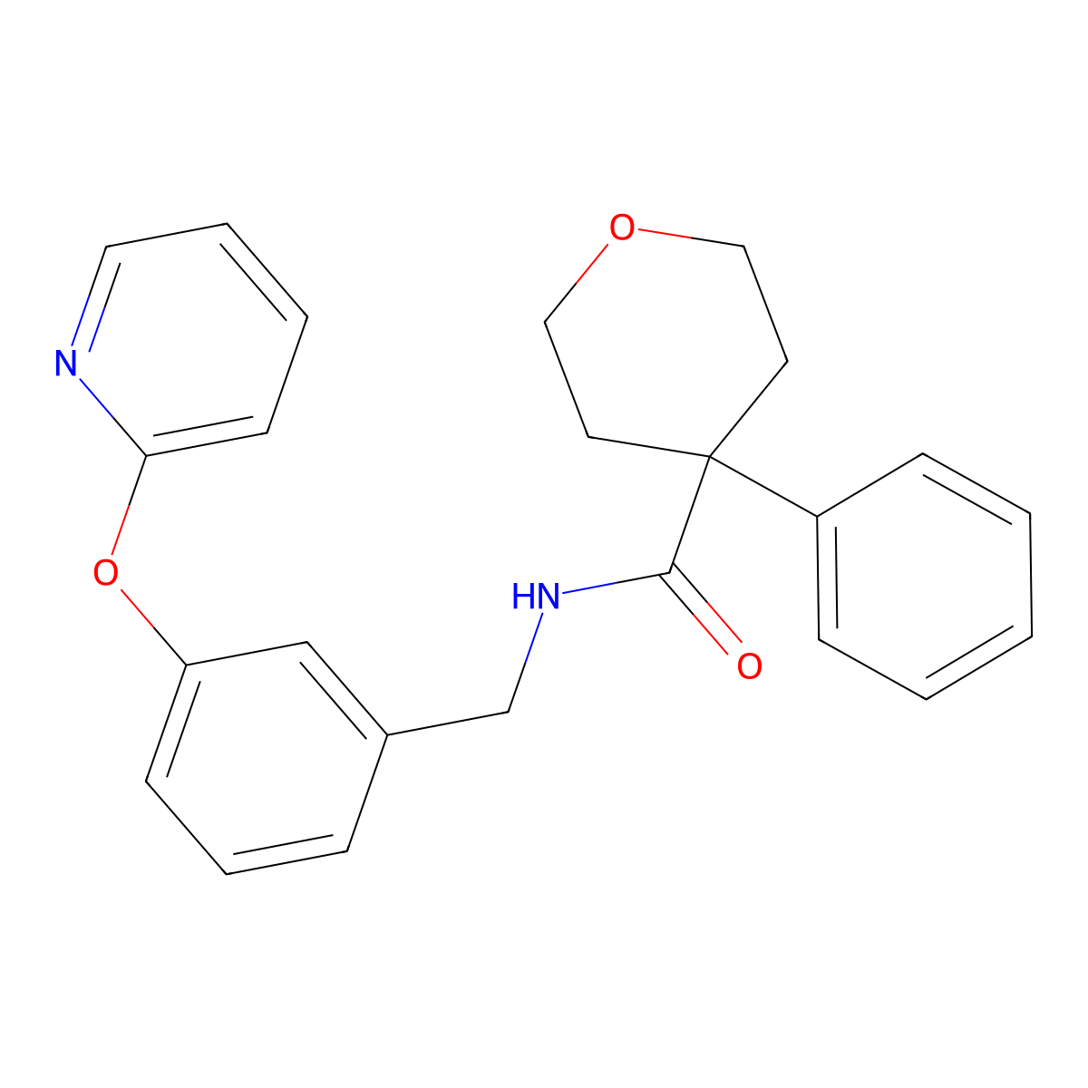 4-phenyl-N-(3-(pyridin-2-yloxy)benzyl)tetrahydro-2H-pyran-4-carboxamide molecular structure, CAS 1706341-36-7