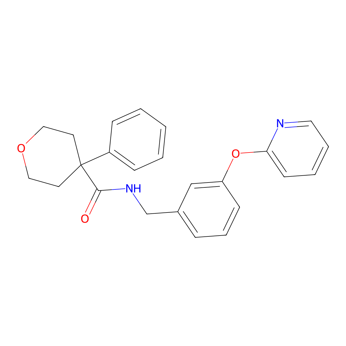 4-phenyl-N-(3-(pyridin-2-yloxy)benzyl)tetrahydro-2H-pyran-4-carboxamide molecular structure, CAS 1706341-36-7