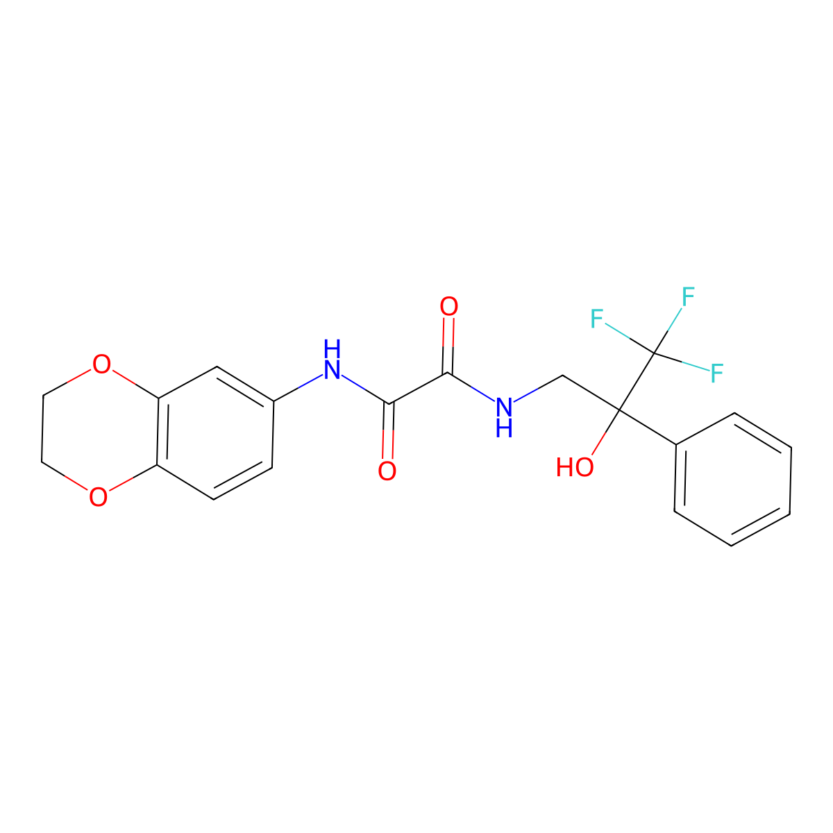 N1-(2,3-dihydrobenzo[b][1,4]dioxin-6-yl)-N2-(3,3,3-trifluoro-2-hydroxy-2-phenylpropyl)oxalamide molecular structure, CAS 1706341-37-8