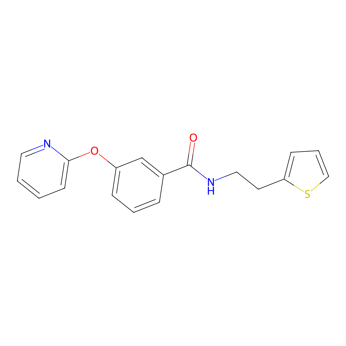 3-(pyridin-2-yloxy)-N-[2-(thiophen-2-yl)ethyl]benzamide molecular structure, CAS 1706342-96-2