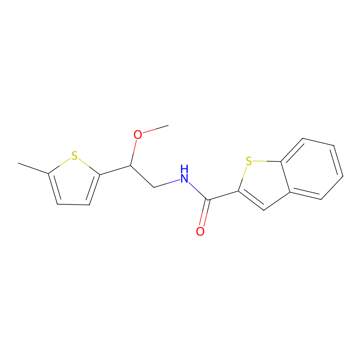 N-(2-methoxy-2-(5-methylthiophen-2-yl)ethyl)benzo[b]thiophene-2-carboxamide molecular structure, CAS 1706376-59-1