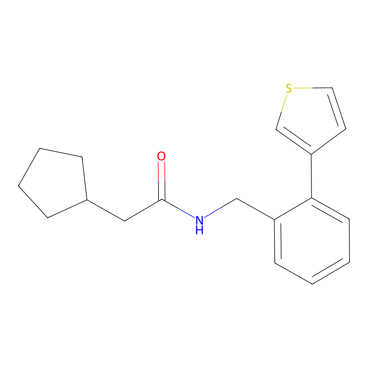 2-cyclopentyl-N-(2-(thiophen-3-yl)benzyl)acetamide molecular structure, CAS 1706378-24-6
