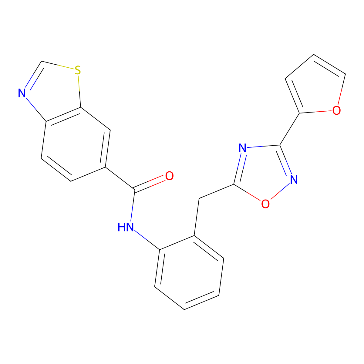 N-(2-((3-(furan-2-yl)-1,2,4-oxadiazol-5-yl)methyl)phenyl)benzo[d]thiazole-6-carboxamide molecular structure, CAS 1706381-58-9