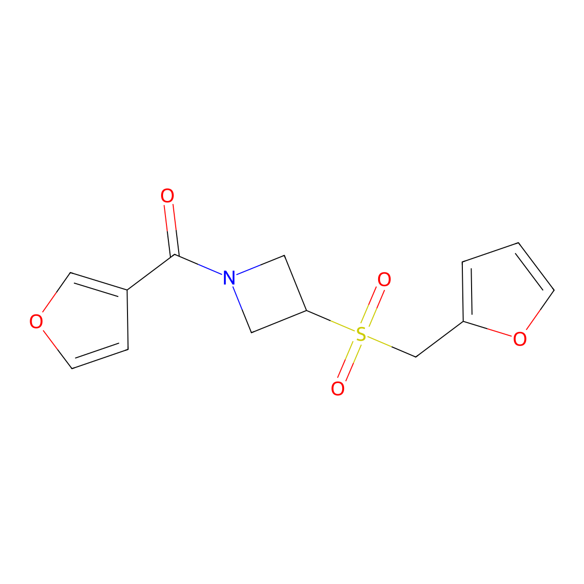 (3-((Furan-2-ylmethyl)sulfonyl)azetidin-1-yl)(furan-3-yl)methanone molecular structure, CAS 1706382-27-5