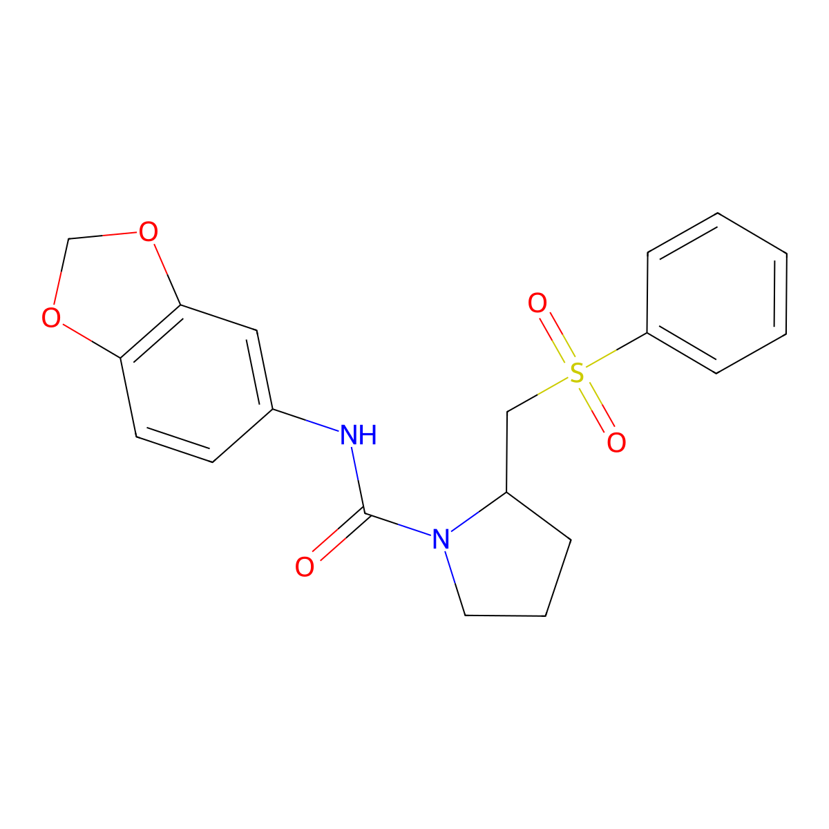 N-(benzo[d][1,3]dioxol-5-yl)-2-((phenylsulfonyl)methyl)pyrrolidine-1-carboxamide molecular structure, CAS 1706387-08-7
