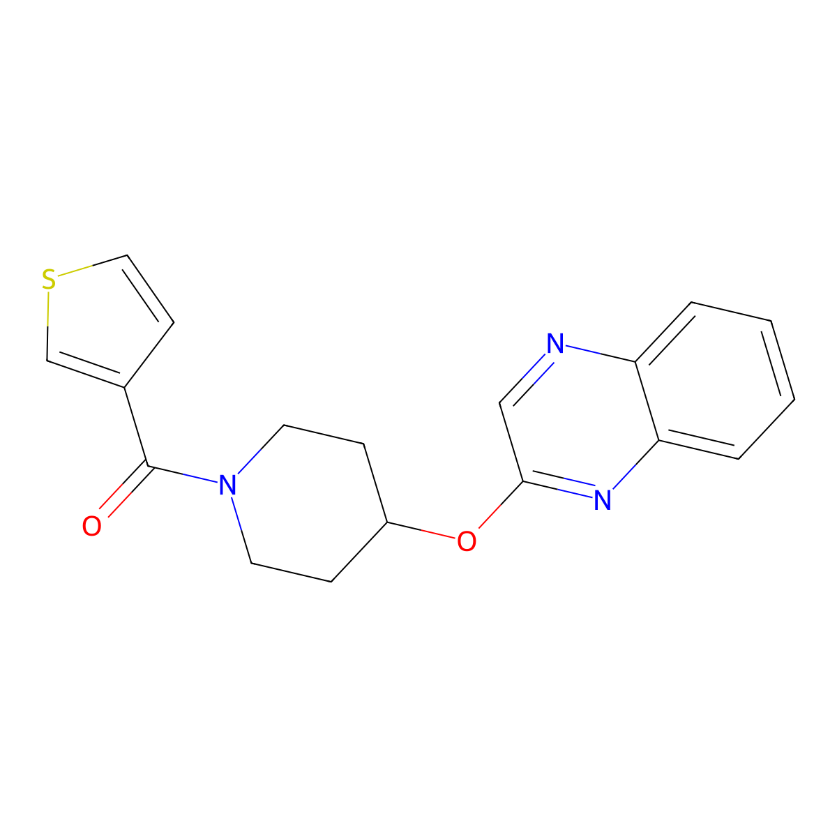 2-{[1-(Thiophene-3-carbonyl)piperidin-4-yl]oxy}quinoxaline molecular structure, CAS 1706399-14-5