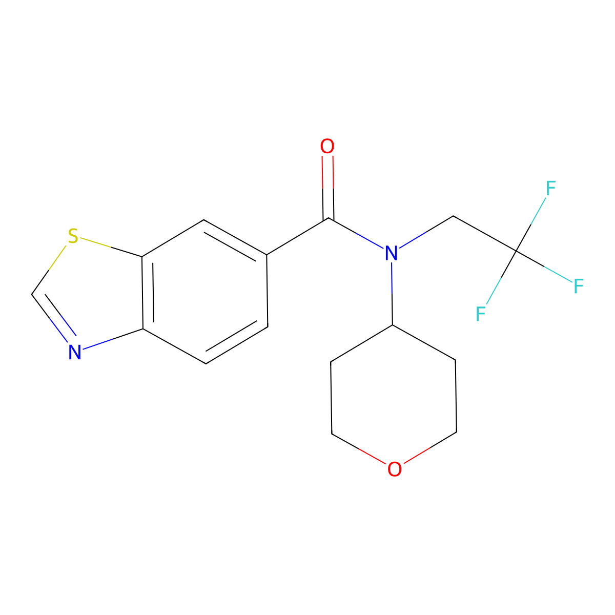 N-(oxan-4-yl)-N-(2,2,2-trifluoroethyl)-1,3-benzothiazole-6-carboxamide molecular structure, CAS 1706399-55-4