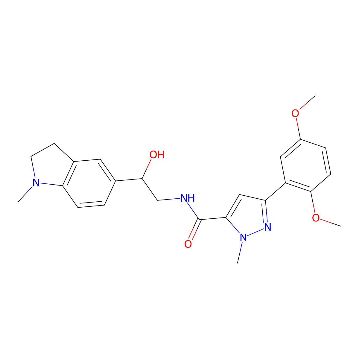 3-(2,5-dimethoxyphenyl)-N-(2-hydroxy-2-(1-methylindolin-5-yl)ethyl)-1-methyl-1H-pyrazole-5-carboxamide molecular structure, CAS 1706400-92-1