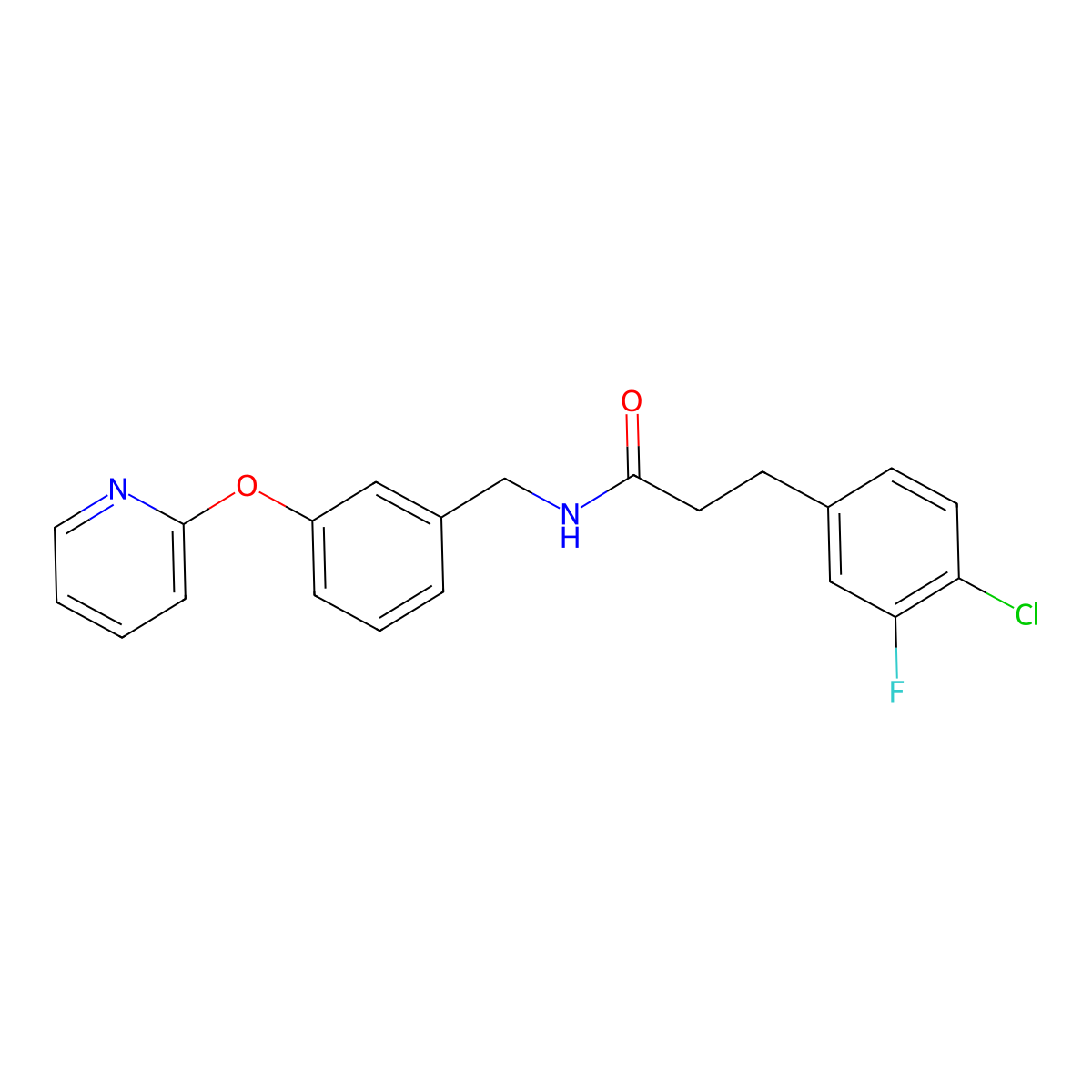 3-(4-chloro-3-fluorophenyl)-N-(3-(pyridin-2-yloxy)benzyl)propanamide molecular structure, CAS 1706404-17-2