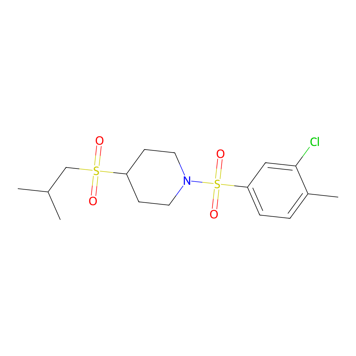 1-((3-Chloro-4-methylphenyl)sulfonyl)-4-(isobutylsulfonyl)piperidine molecular structure, CAS 1706414-98-3