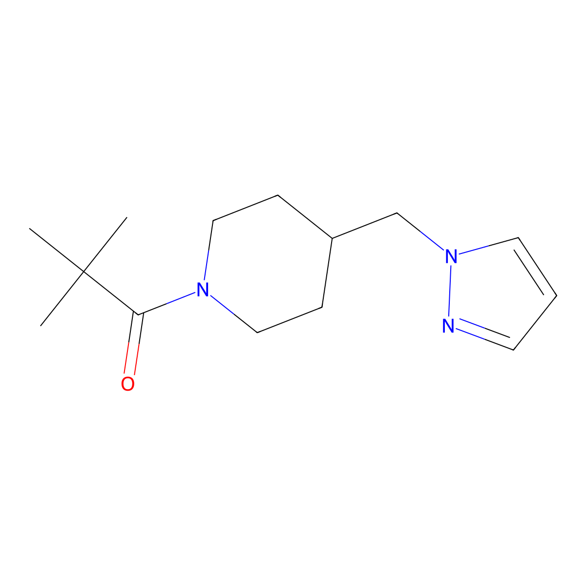 1-(4-((1H-pyrazol-1-yl)methyl)piperidin-1-yl)-2,2-dimethylpropan-1-one molecular structure, CAS 1706415-21-5