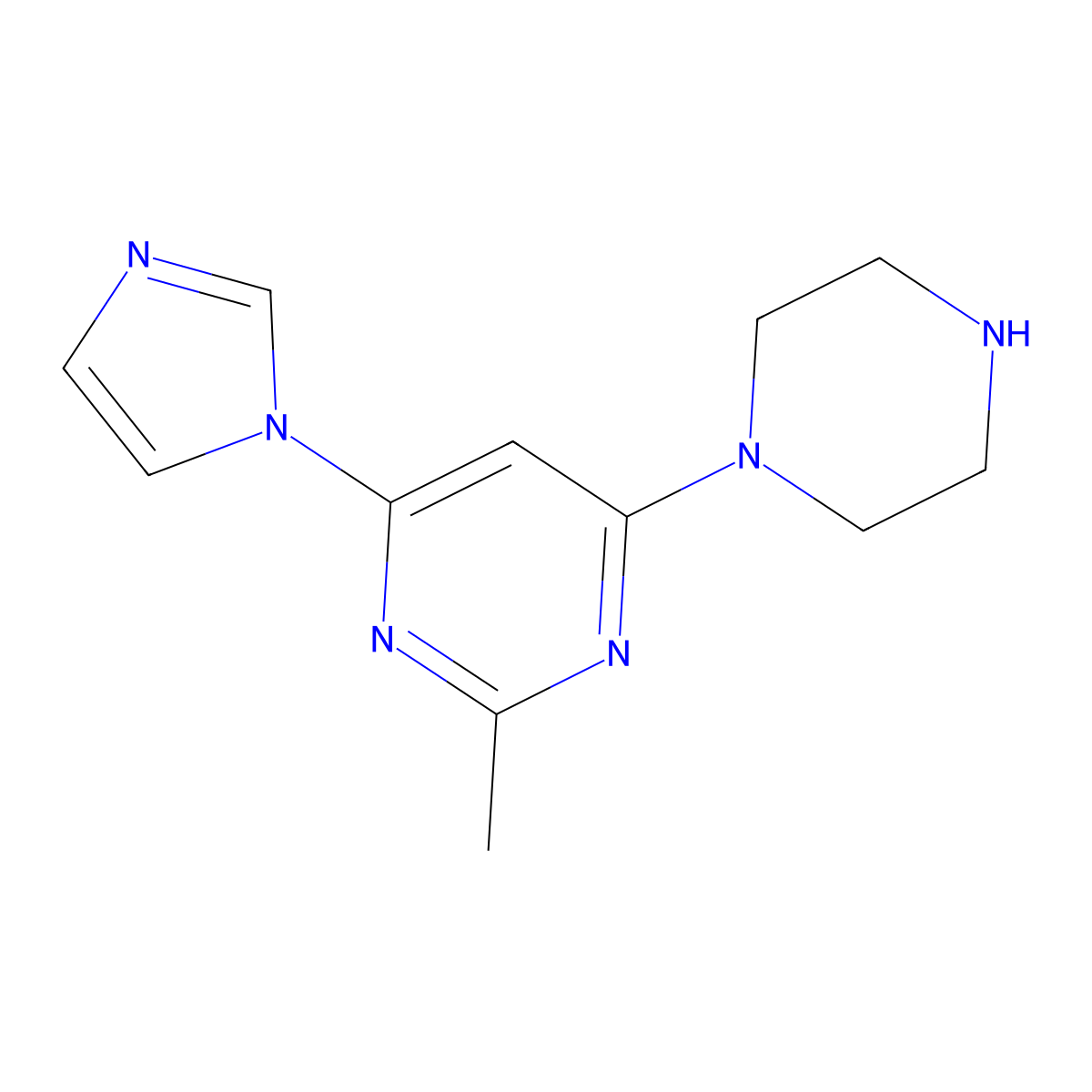 4-(1H-Imidazol-1-yl)-2-methyl-6-(piperazin-1-yl)pyrimidine molecular structure, CAS 1706419-04-6