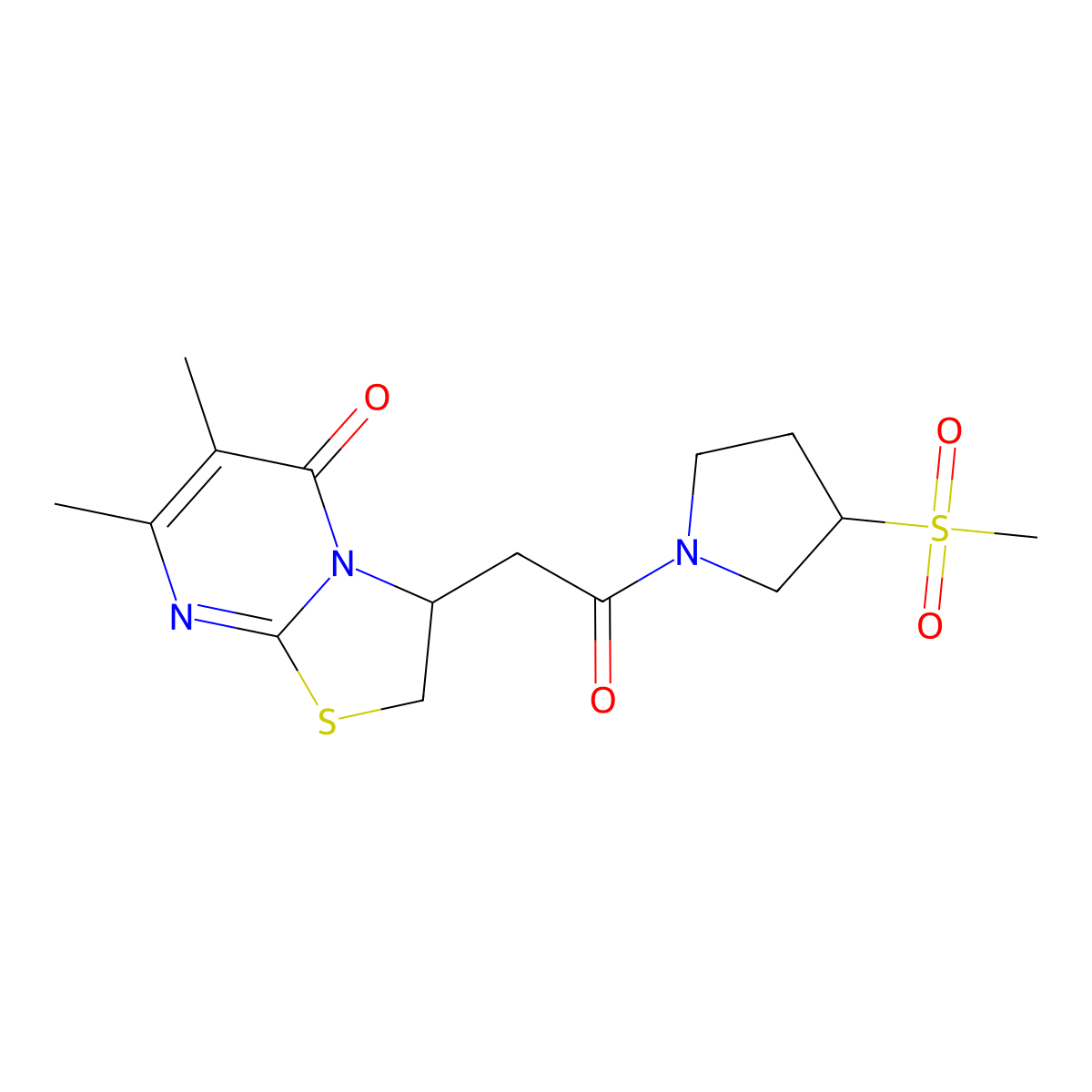6,7-dimethyl-3-(2-(3-(methylsulfonyl)pyrrolidin-1-yl)-2-oxoethyl)-2H-thiazolo[3,2-a]pyrimidin-5(3H)-one molecular structure, CAS 1706419-15-9