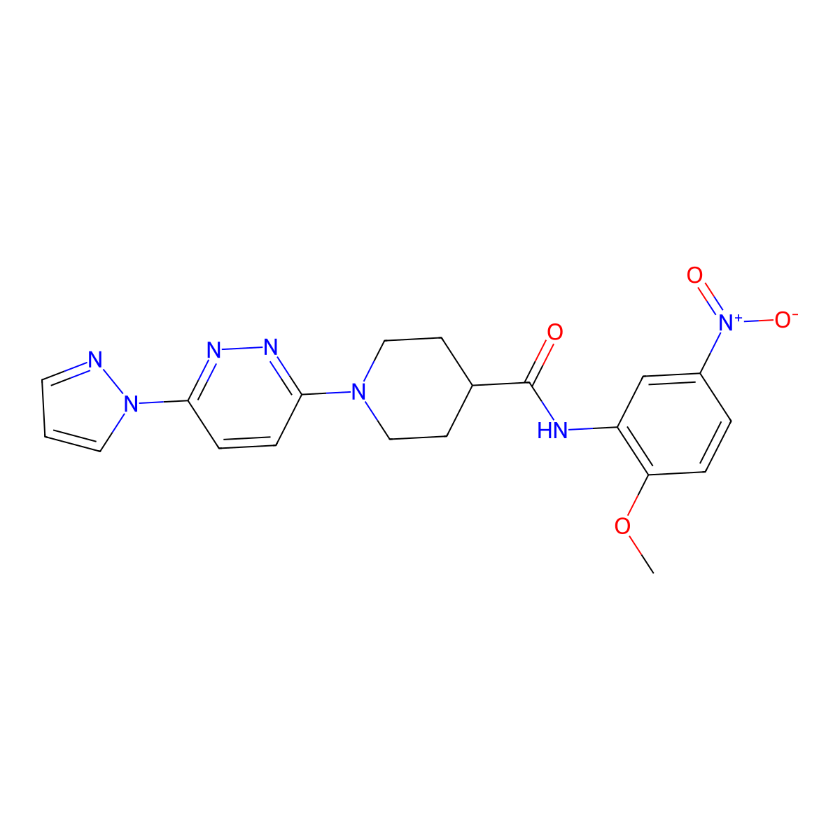 1-(6-(1H-pyrazol-1-yl)pyridazin-3-yl)-N-(2-methoxy-5-nitrophenyl)piperidine-4-carboxamide molecular structure, CAS 1706419-73-9