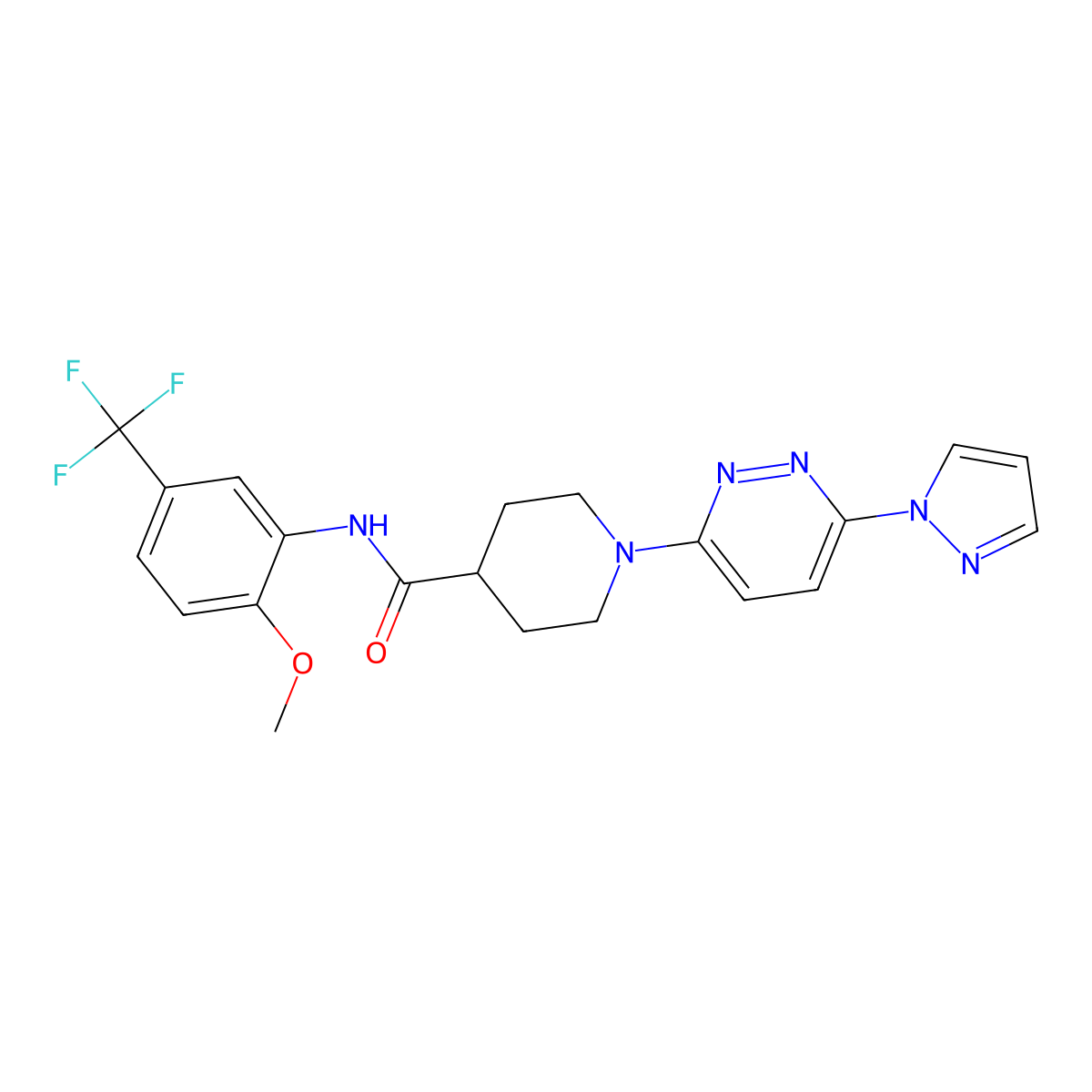 1-(6-(1H-pyrazol-1-yl)pyridazin-3-yl)-N-(2-methoxy-5-(trifluoromethyl)phenyl)piperidine-4-carboxamide molecular structure, CAS 1706419-77-3