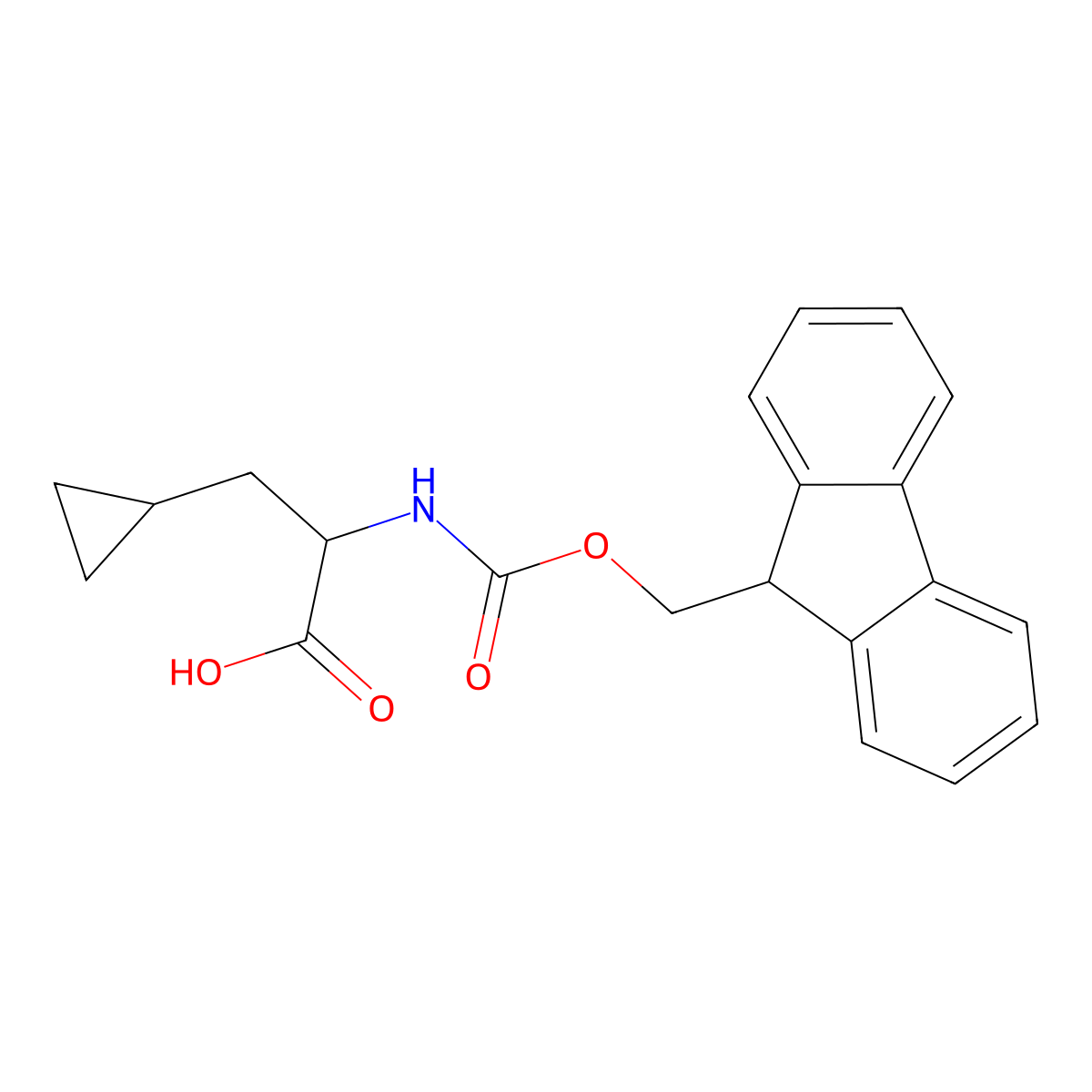 (R)-2-((((9H-Fluoren-9-yl)methoxy)carbonyl)amino)-3-cyclopropylpropanoic acid molecular structure, CAS 170642-29-2