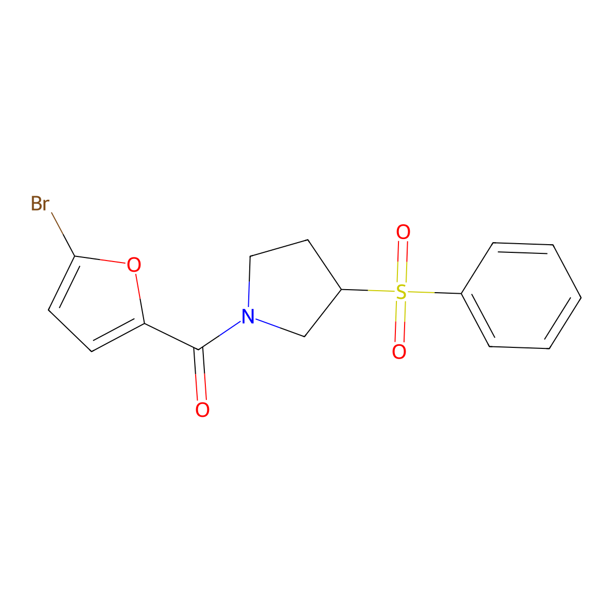 (5-Bromofuran-2-yl)(3-(phenylsulfonyl)pyrrolidin-1-yl)methanone molecular structure, CAS 1706420-83-8
