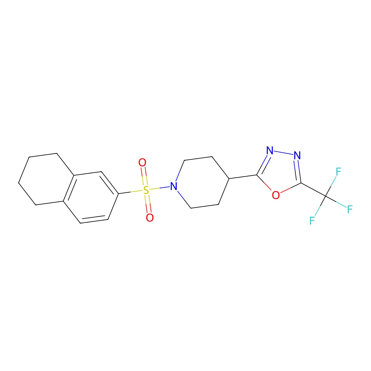1-(5,6,7,8-Tetrahydronaphthalene-2-sulfonyl)-4-[5-(trifluoromethyl)-1,3,4-oxadiazol-2-yl]piperidine molecular structure, CAS 1706424-23-8