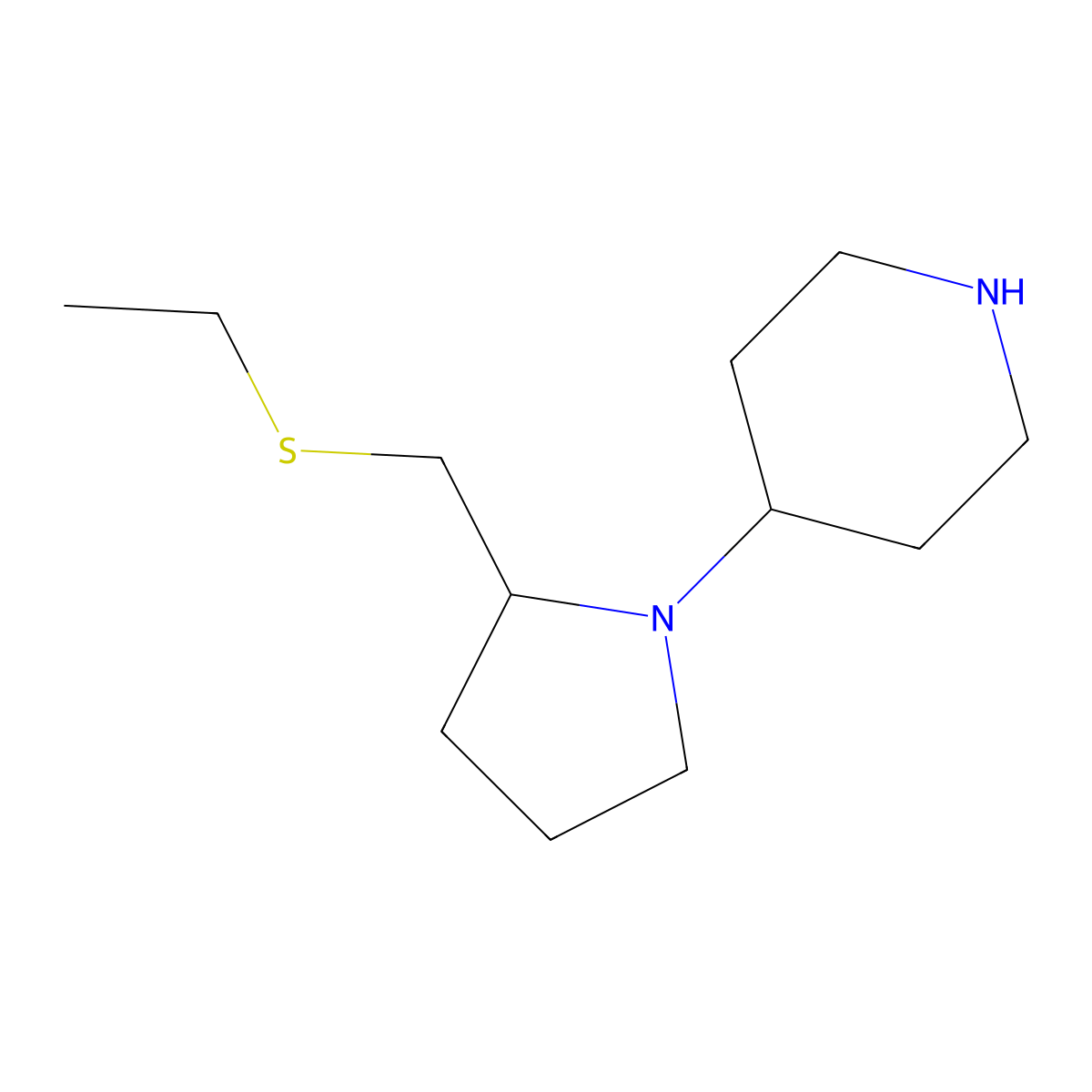 4-(2-((Ethylthio)methyl)pyrrolidin-1-yl)piperidine molecular structure, CAS 1706429-22-2