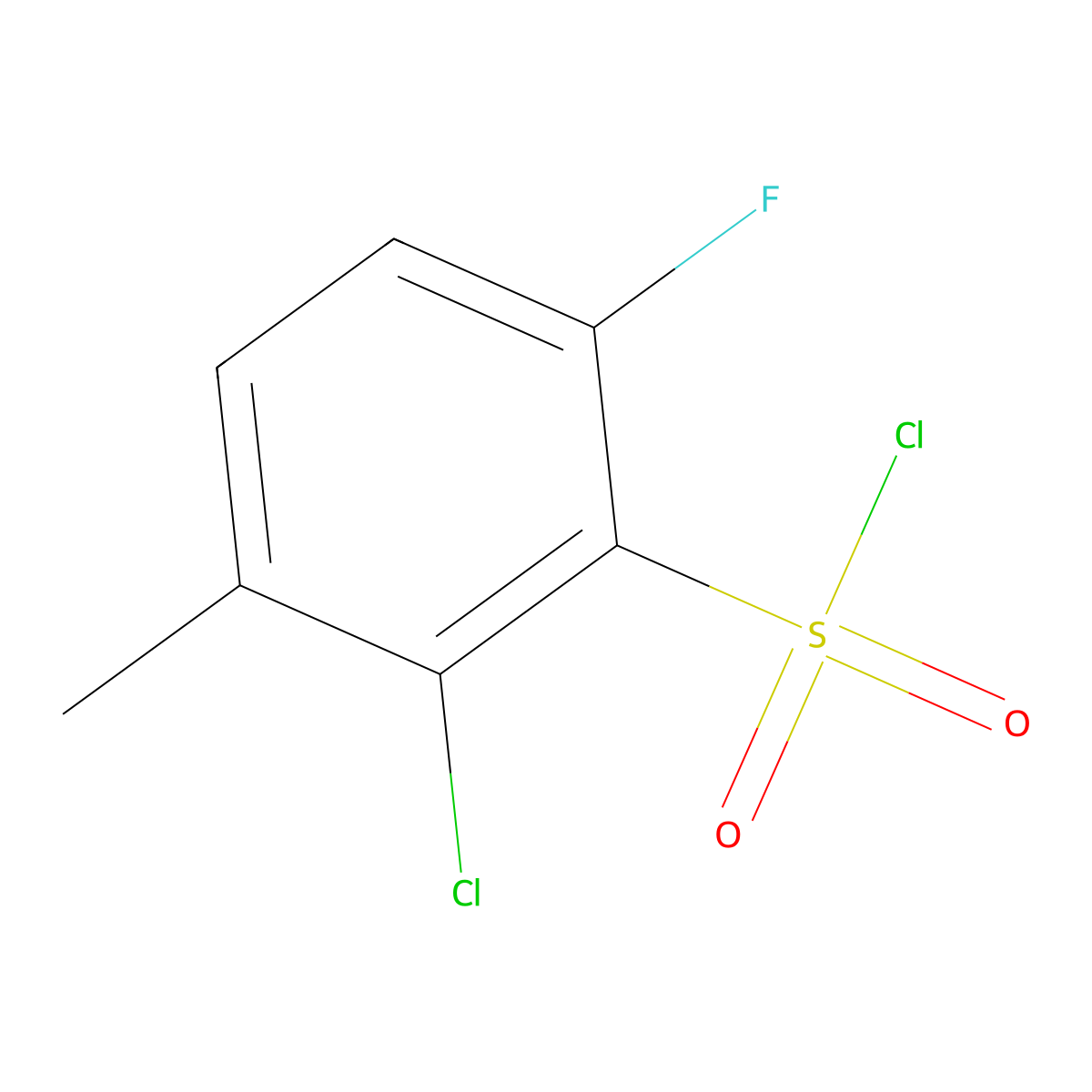 2-Chloro-6-fluoro-3-methylbenzenesulfonyl chloride molecular structure, CAS 1706430-38-7