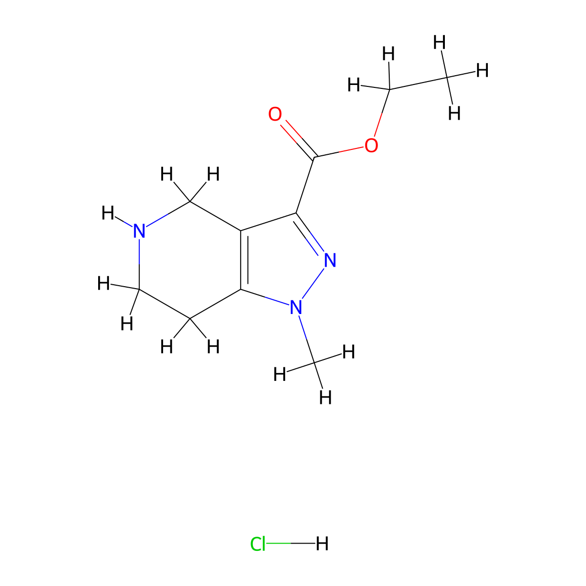 ethyl 1-methyl-1H,4H,5H,6H,7H-pyrazolo(4,3-c)pyridine-3-carboxylate hydrochloride molecular structure, CAS 1706431-36-8