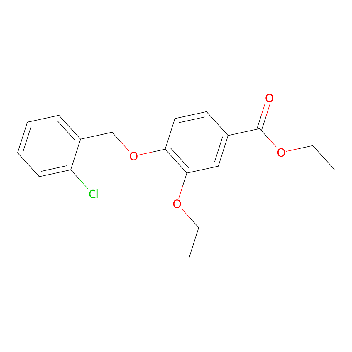 Ethyl 4-[(2-chlorobenzyl)oxy]-3-ethoxybenzoate molecular structure, CAS 1706431-73-3