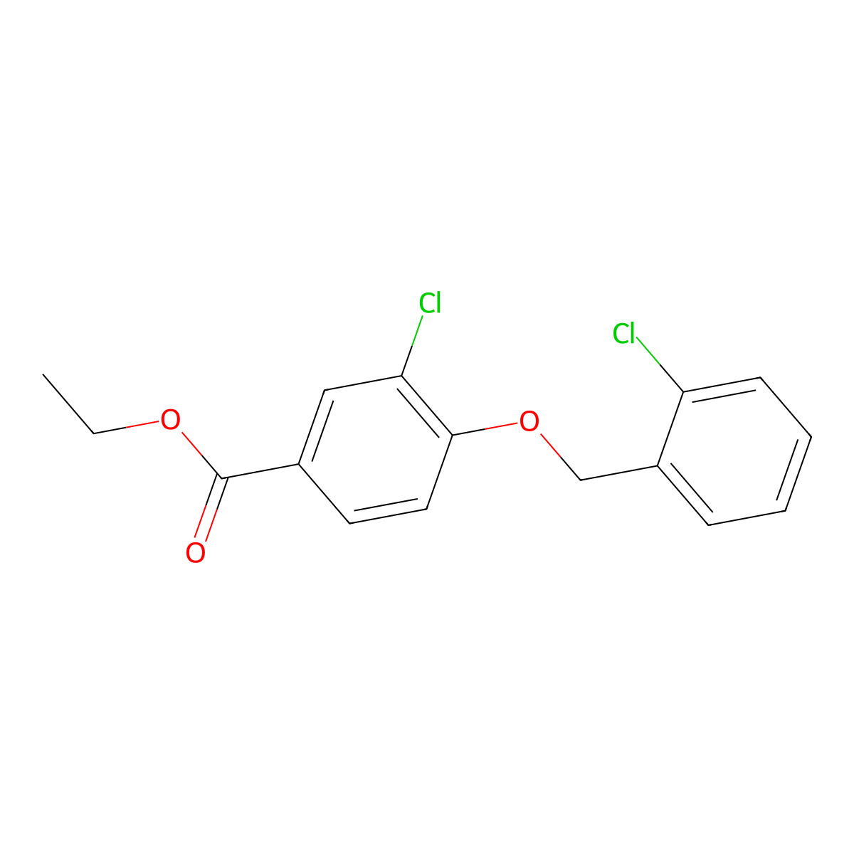 Ethyl 3-chloro-4-((2-chlorobenzyl)oxy)benzoate molecular structure, CAS 1706433-81-9