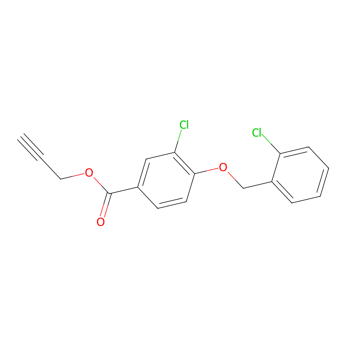 Prop-2-yn-1-yl 3-chloro-4-[(2-chlorobenzyl)oxy]benzoate molecular structure, CAS 1706433-83-1