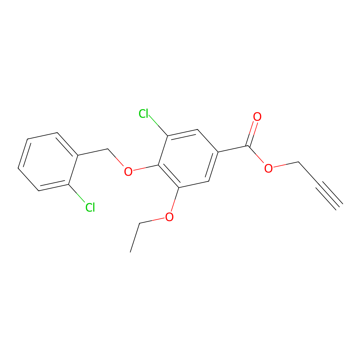 2-Propyn-1-yl 3-chloro-4-[(2-chlorophenyl)methoxy]-5-ethoxybenzoate molecular structure, CAS 1706436-56-7