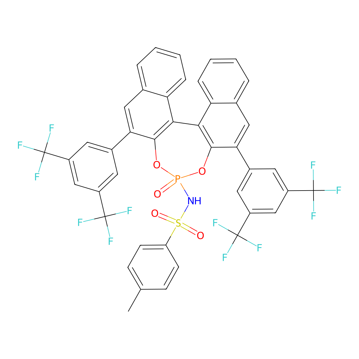 (S)-3,3'-Bis[3,5-bis(trifluoromethyl)phenyl]-1,1'-binaphthyl-2,2'-diyl-N-tosyl phosphoramide molecular structure, CAS 1706437-52-6