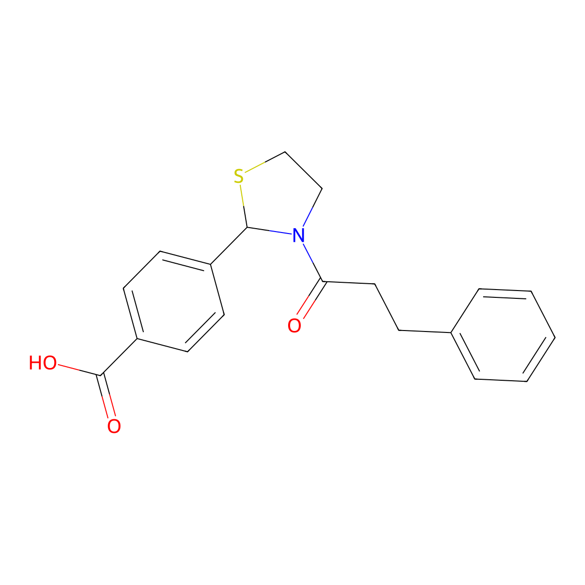 4-(3-(3-Phenylpropanoyl)thiazolidin-2-yl)benzoic acid molecular structure, CAS 1706438-05-2